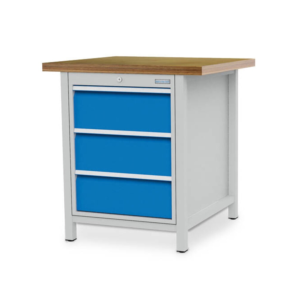Produktabbildung: Bedrunka+Hirth Kastenwerkbank R 18-24, HxBxT 959 x 810 x 750 mm, lichtgrau, lichtblau, 3 Schubladen 3x200 mm