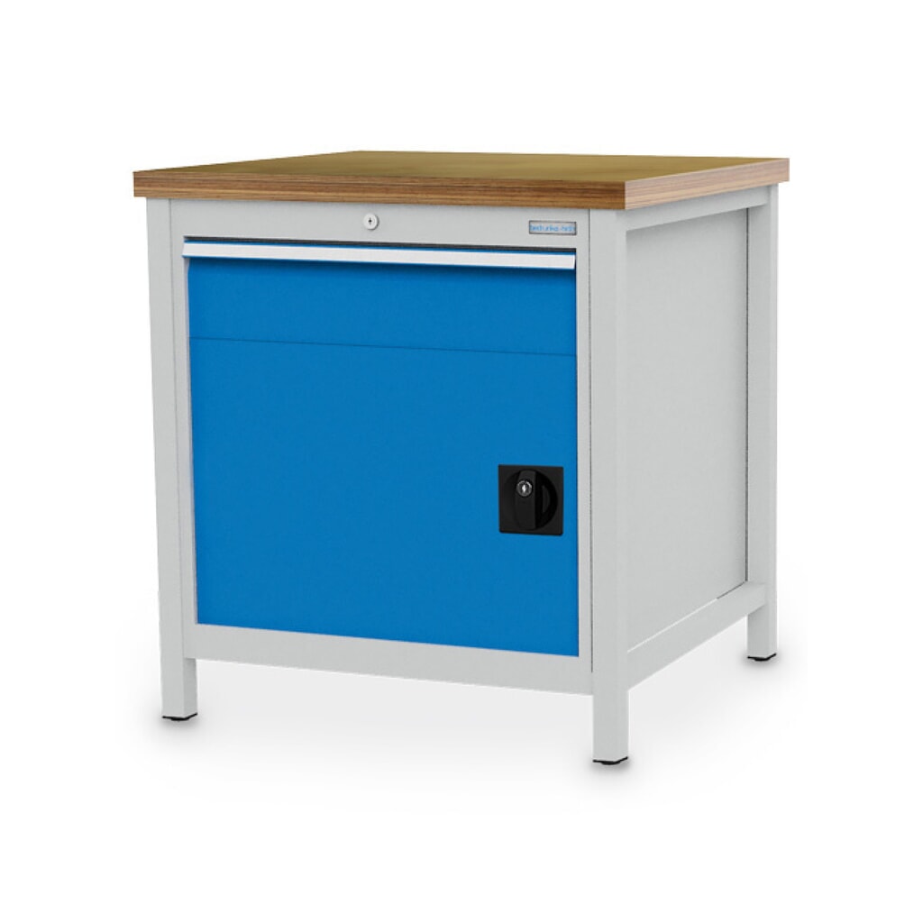 Bedrunka+Hirth Kastenwerkbank R 24-24, HxBxT 859 x 810 x 750 mm, lichtgrau, lichtblau, 1 Schublade 1x150 mm, 1 Flügeltür 1x450 mm Produktabbildung: Bedrunka+Hirth Kastenwerkbank R 24-24, HxBxT 859 x 810 x 750 mm, lichtgrau, lichtblau, 1 Schublade 1x150 mm, 1 Flügeltür 1x450 mm