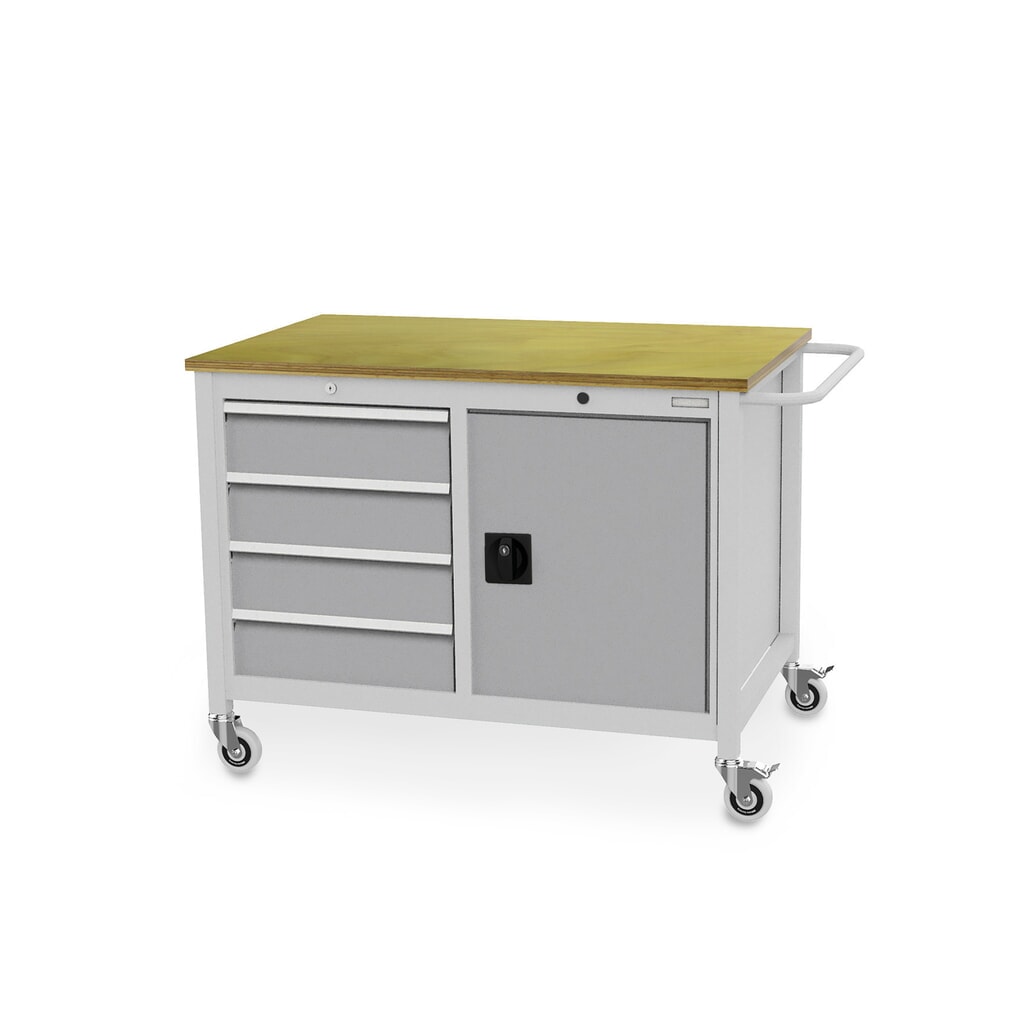 Bedrunka+Hirth Mobile Werkbank, Schrank, 4 Schubladen, weissaluminium Produktabbildung: Bedrunka+Hirth Mobile Werkbank, Schrank, 4 Schubladen, weissaluminium