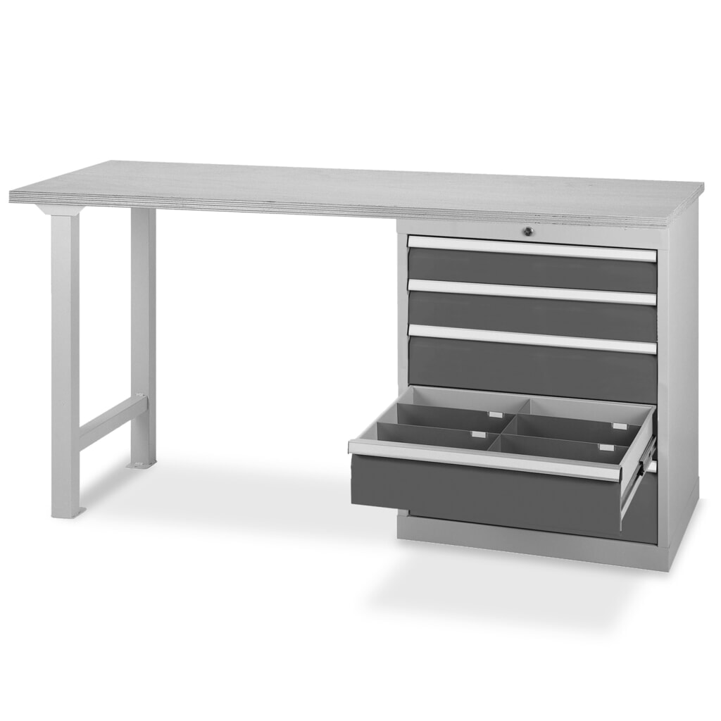 Bedrunka+Hirth Reihenwerkbank mit 4 Schubladen, TK 1.000 kg, HxBxT 859 x 1.500 x 600 mm, lichtblau Produktabbildung Nr. 2: Bedrunka+Hirth Reihenwerkbank mit 4 Schubladen, TK 1.000 kg, HxBxT 859 x 1.500 x 600 mm, lichtblau
