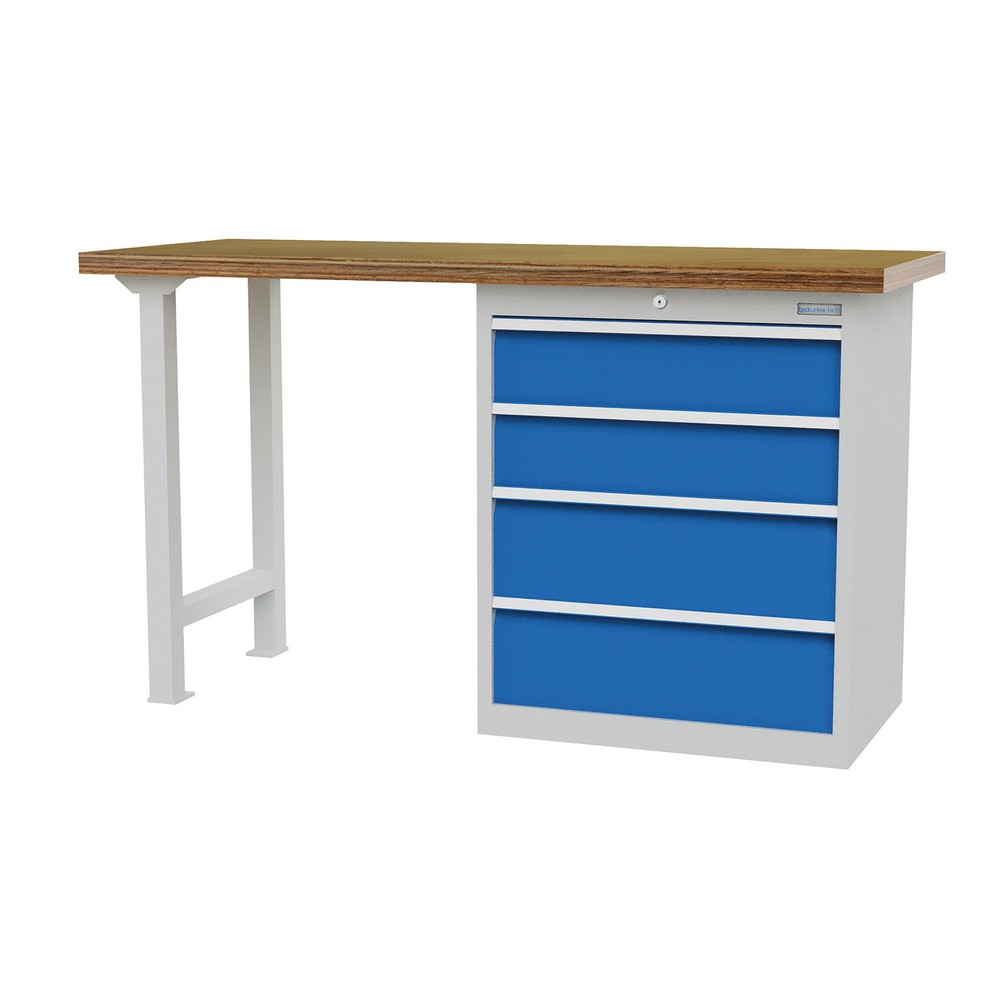 Produktabbildung: Bedrunka+Hirth Reihenwerkbank mit 4 Schubladen, TK 1.000 kg, HxBxT 859 x 1.500 x 600 mm, lichtblau