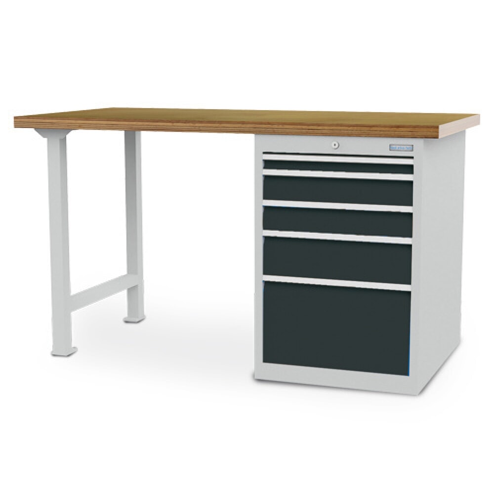 Produktabbildung: Bedrunka+Hirth Reihenwerkbank R 18-24, HxBxT 859 x 1.500 x 750 mm, lichtgrau, anthrazitgrau, 5 Schubladen 1x50 + 2x100 + 1x150 + 1x300 mm