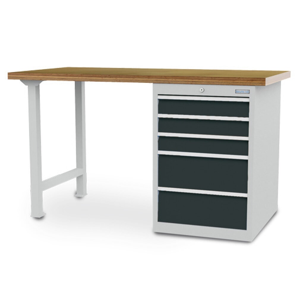 Produktabbildung: Bedrunka+Hirth Reihenwerkbank R 18-24, HxBxT 859 x 1.500 x 750 mm, lichtgrau, anthrazitgrau, 5 Schubladen 3x100 + 2x200 mm