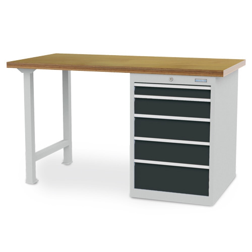 Produktabbildung: Bedrunka+Hirth Reihenwerkbank R 18-24, HxBxT 859 x 1.500 x 750 mm, lichtgrau, anthrazitgrau, 5 Schubladen 1x75 + 1x125 + 2x150 + 1x200 mm