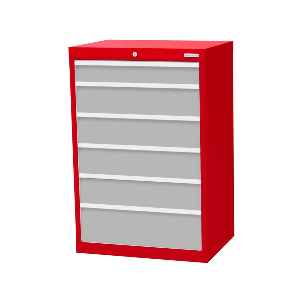 Produktabbildung: Bedrunka+Hirth Schubladenschrank Profi, Schubladen 1x100 + 4x150 + 1x200 mm, HxBxT 1.019 x 680 x 500 mm, verkehrsrot/lichtgrau
