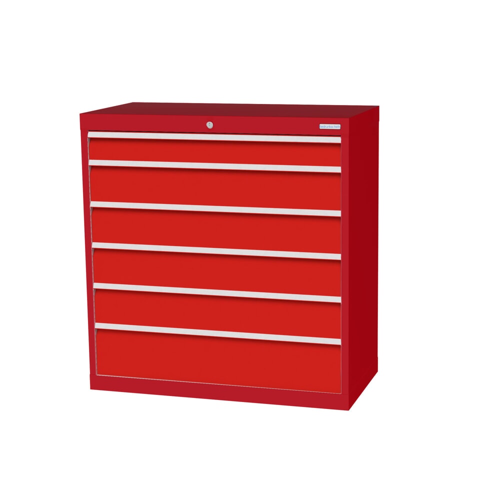 Produktabbildung: Bedrunka+Hirth Schubladenschrank Profi, Schubladen 1x100 + 4x150 + 1x200 mm, HxBxT 1.019 x 980 x 500 mm, rubinrot/verkehrsrot