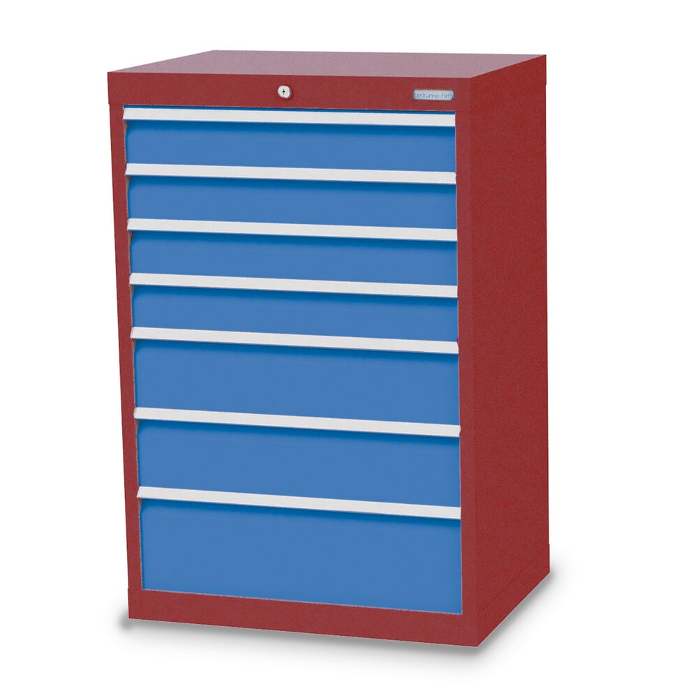 Produktabbildung: Bedrunka+Hirth Schubladenschrank Profi, Schubladen 4x100 + 2x150 + 1x200 mm, HxBxT 1.019 x 680 x 500 mm, rubinrot/lichtblau