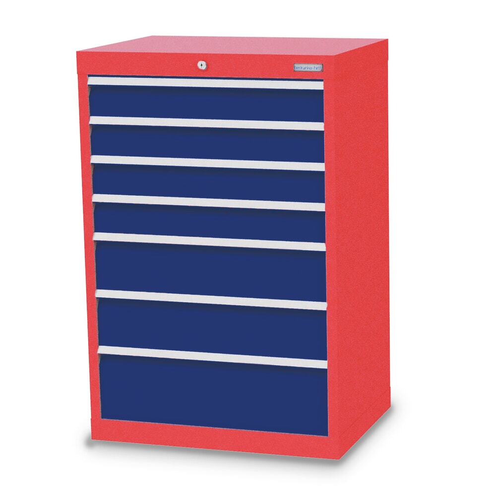 Produktabbildung: Bedrunka+Hirth Schubladenschrank Profi, Schubladen 4x100 + 2x150 + 1x200 mm, HxBxT 1.019 x 680 x 500 mm, verkehrsrot/enzianblau