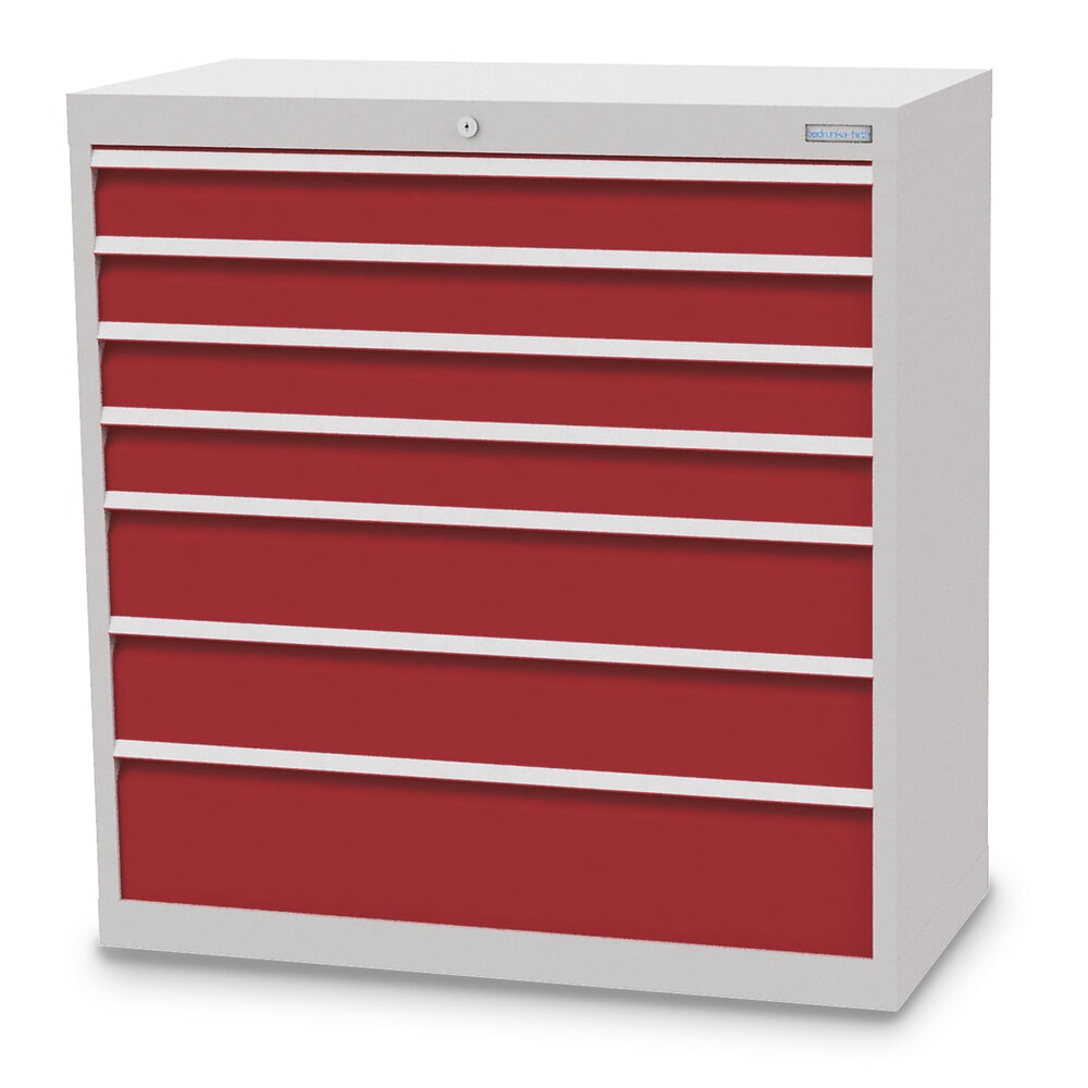 Produktabbildung: Bedrunka+Hirth Schubladenschrank Profi, Schubladen 4x100 + 2x150 + 1x200 mm, HxBxT 1.019 x 980 x 500 mm, lichtgrau/rubinrot