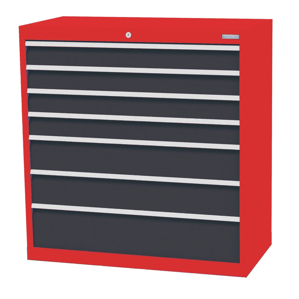 Produktabbildung: Bedrunka+Hirth Schubladenschrank Profi, Schubladen 4x100 + 2x150 + 1x200 mm, HxBxT 1.019 x 980 x 500 mm, verkehrsrot/anthrazitgrau