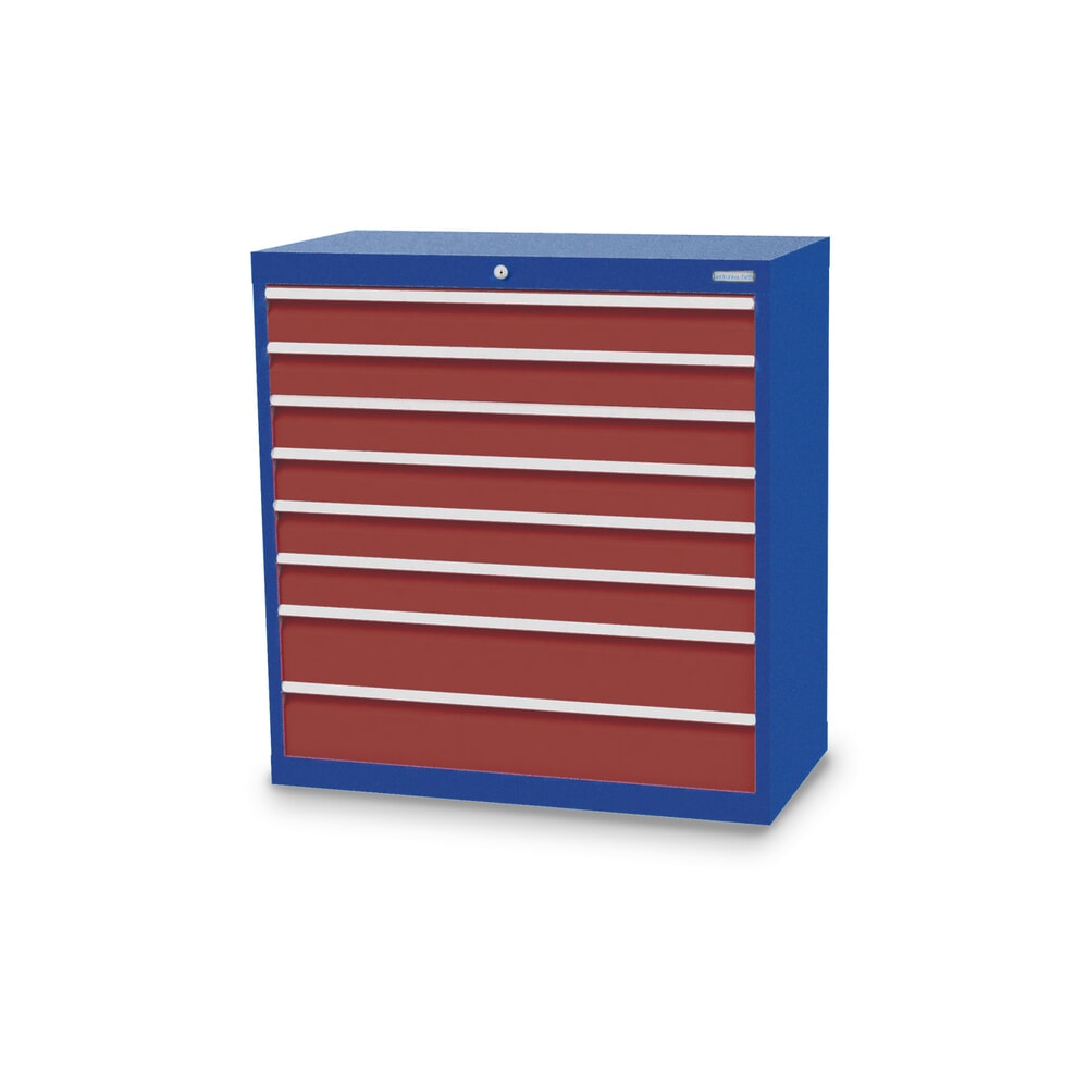 Produktabbildung: Bedrunka+Hirth Schubladenschrank Profi, Schubladen 6x100 + 2x150 mm, HxBxT 1.019 x 980 x 500 mm, enzianblau/rubinrot