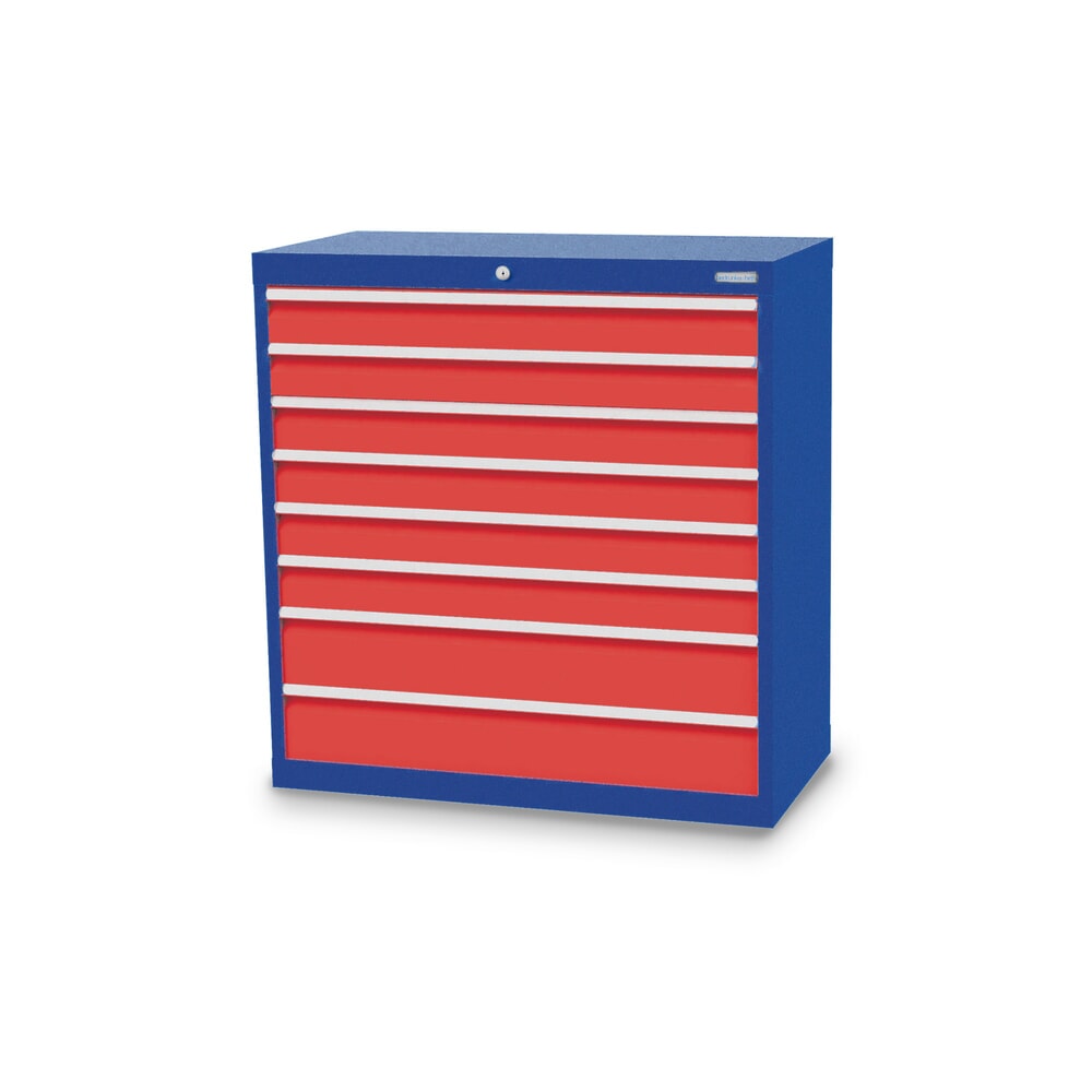 Produktabbildung: Bedrunka+Hirth Schubladenschrank Profi, Schubladen 6x100 + 2x150 mm, HxBxT 1.019 x 980 x 500 mm, enzianblau/verkehrsrot