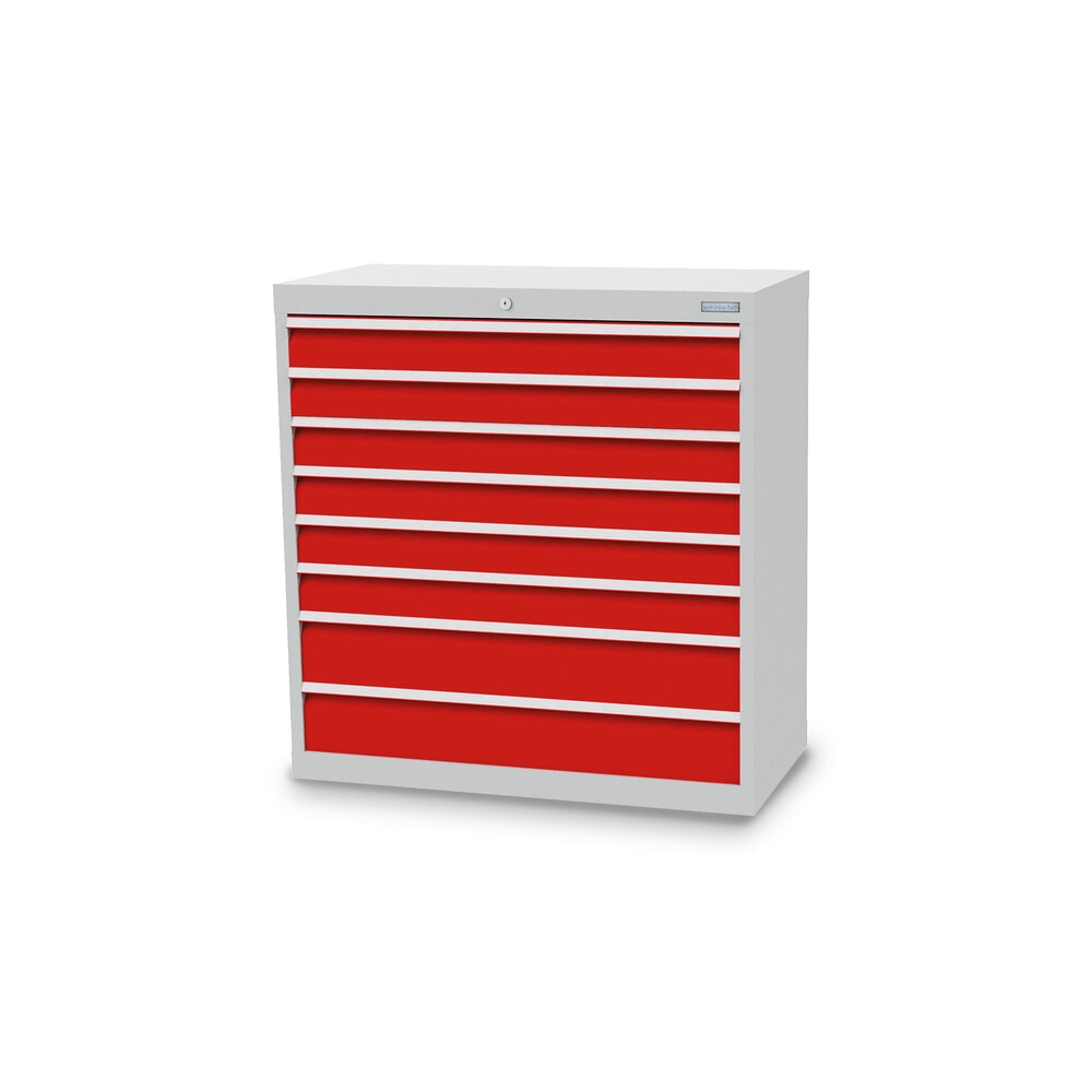 Produktabbildung: Bedrunka+Hirth Schubladenschrank Profi, Schubladen 6x100 + 2x150 mm, HxBxT 1.019 x 980 x 500 mm, lichtgrau/verkehrsrot