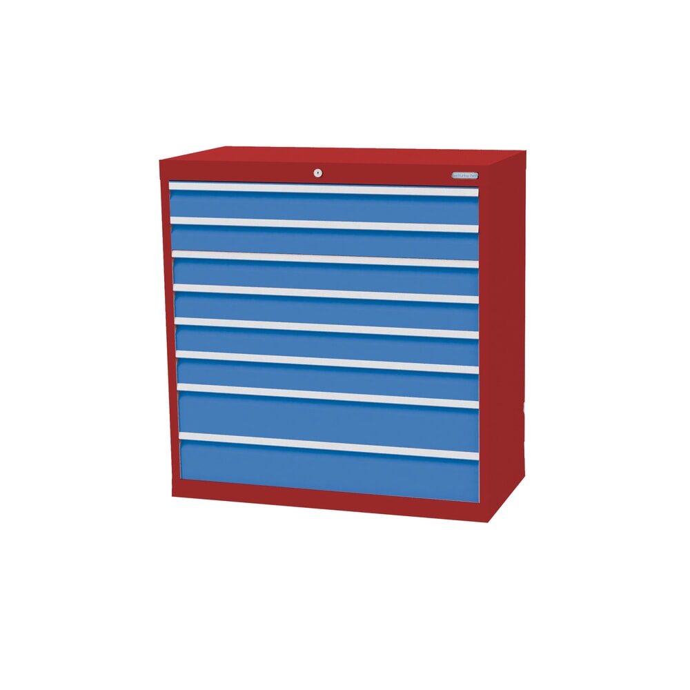 Produktabbildung: Bedrunka+Hirth Schubladenschrank Profi, Schubladen 6x100 + 2x150 mm, HxBxT 1.019 x 980 x 500 mm, rubinrot/lichtblau