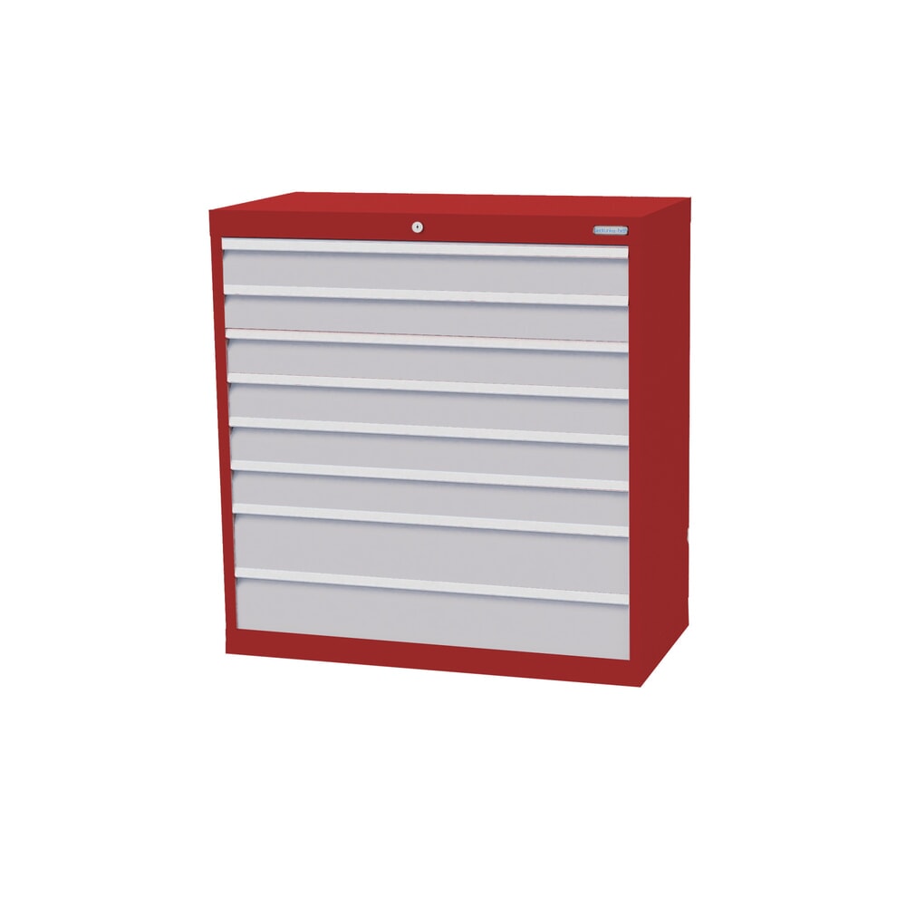 Produktabbildung: Bedrunka+Hirth Schubladenschrank Profi, Schubladen 6x100 + 2x150 mm, HxBxT 1.019 x 980 x 500 mm, rubinrot/lichtgrau