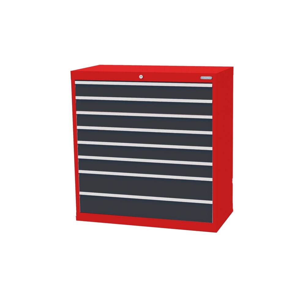 Produktabbildung: Bedrunka+Hirth Schubladenschrank Profi, Schubladen 6x100 + 2x150 mm, HxBxT 1.019 x 980 x 500 mm, verkehrsrot/anthrazitgrau