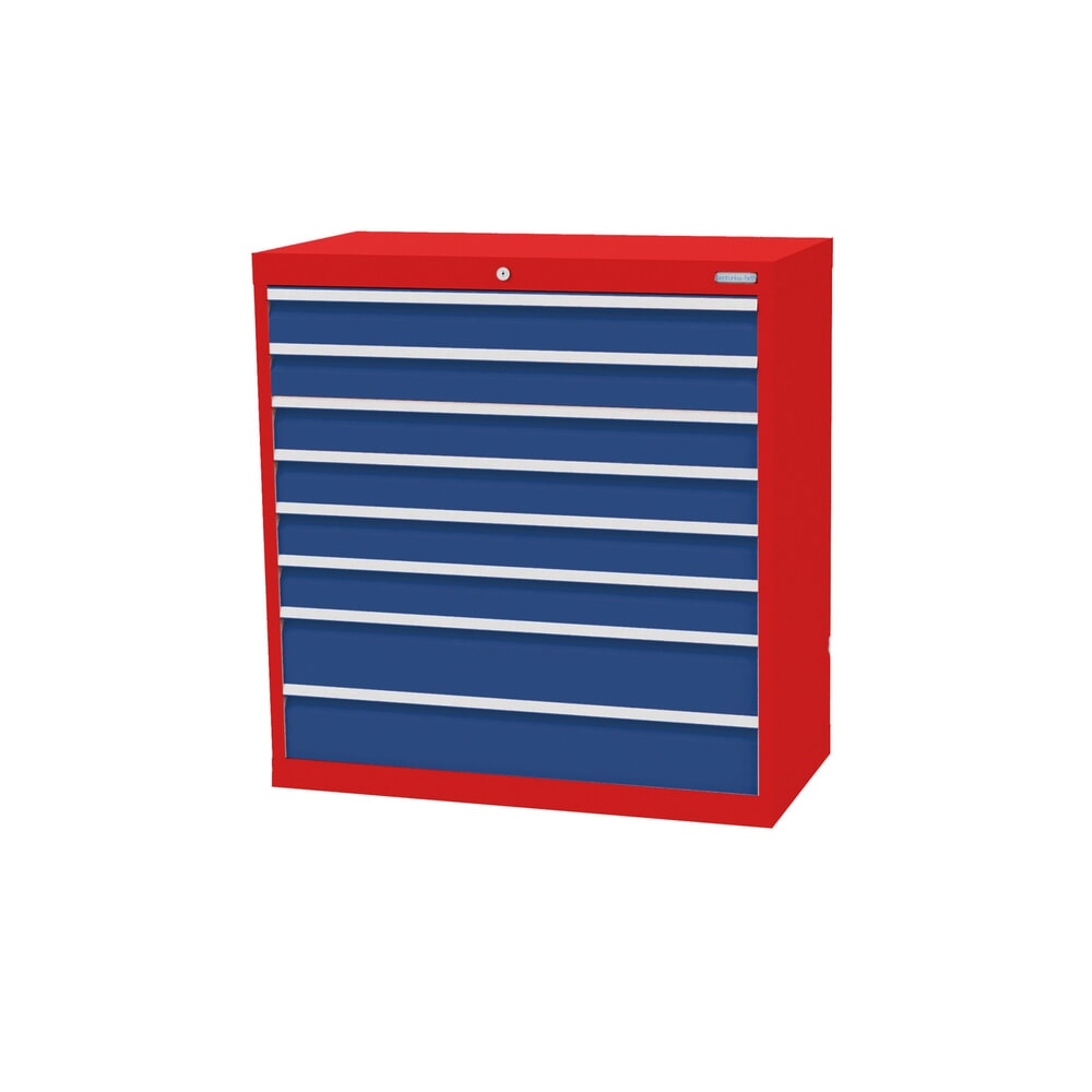 Produktabbildung: Bedrunka+Hirth Schubladenschrank Profi, Schubladen 6x100 + 2x150 mm, HxBxT 1.019 x 980 x 500 mm, verkehrsrot/enzianblau