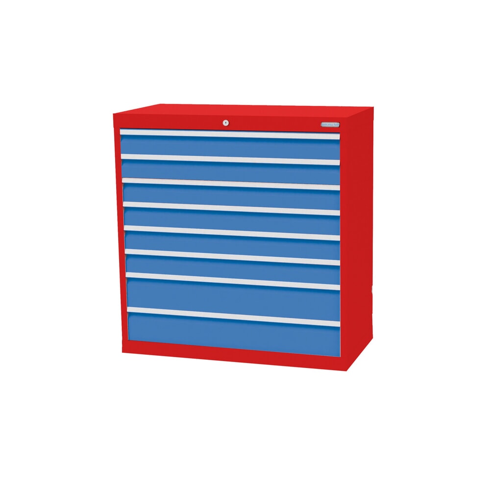 Produktabbildung: Bedrunka+Hirth Schubladenschrank Profi, Schubladen 6x100 + 2x150 mm, HxBxT 1.019 x 980 x 500 mm, verkehrsrot/lichtblau