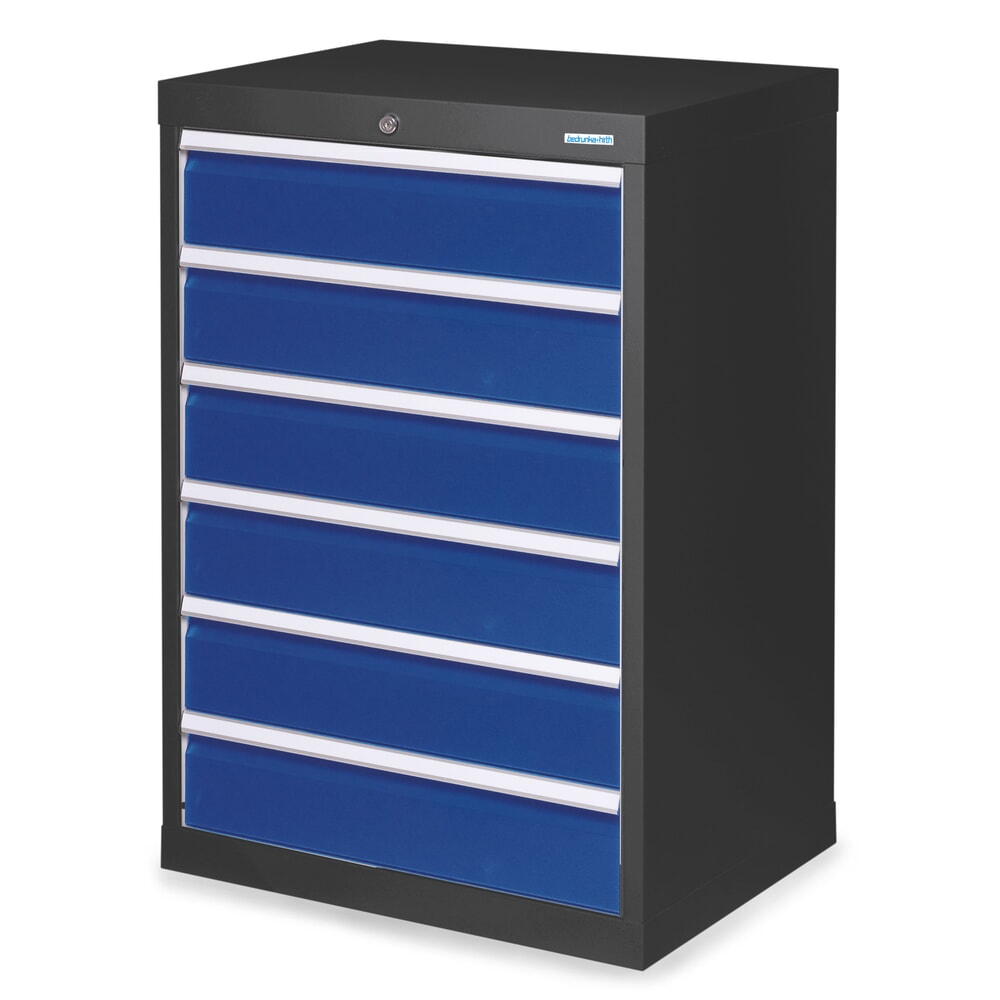 Produktabbildung: Bedrunka+Hirth Schubladenschrank Profi, Schubladen 6x150 mm, HxBxT 1.019 x 680 x 500 mm, anthrazitgrau/enzianblau