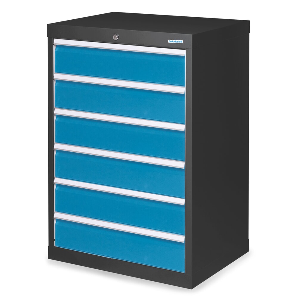 Produktabbildung: Bedrunka+Hirth Schubladenschrank Profi, Schubladen 6x150 mm, HxBxT 1.019 x 680 x 500 mm, anthrazitgrau/lichtblau