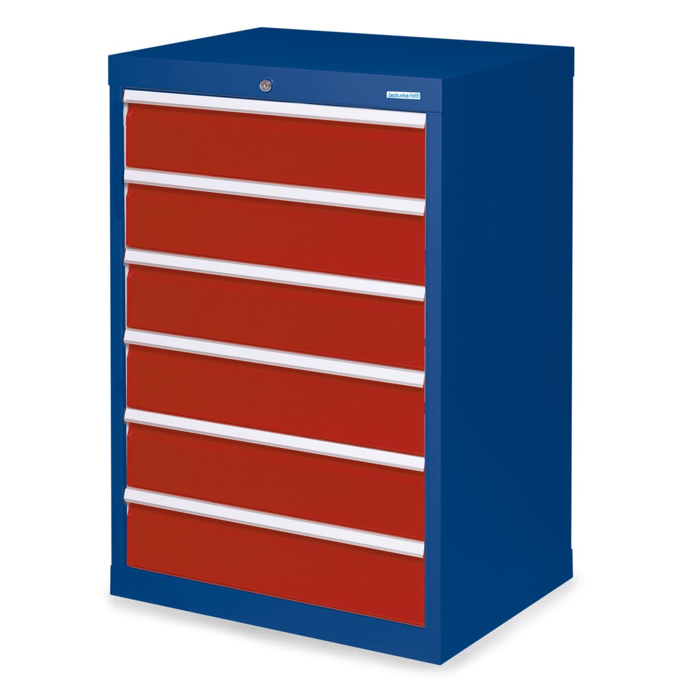 Produktabbildung: Bedrunka+Hirth Schubladenschrank Profi, Schubladen 6x150 mm, HxBxT 1.019 x 680 x 500 mm, enzianblau/rubinrot