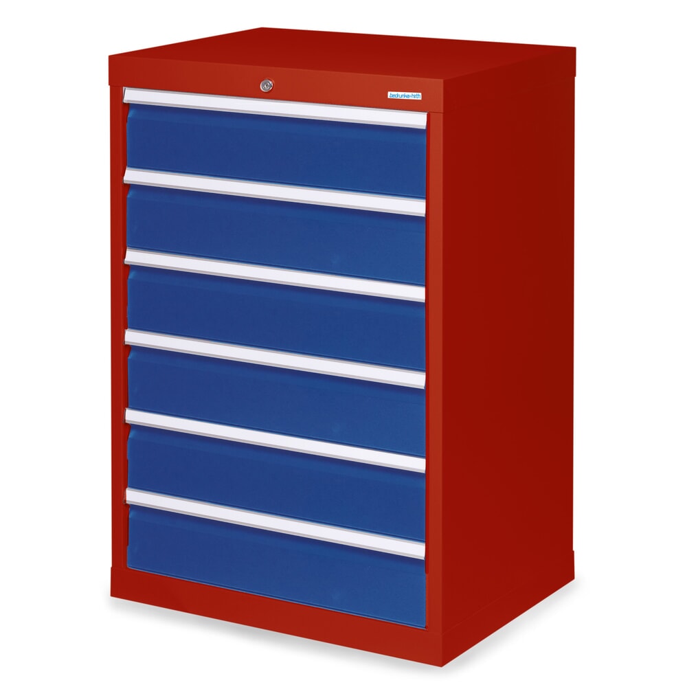 Produktabbildung: Bedrunka+Hirth Schubladenschrank Profi, Schubladen 6x150 mm, HxBxT 1.019 x 680 x 500 mm, rubinrot/enzianblau