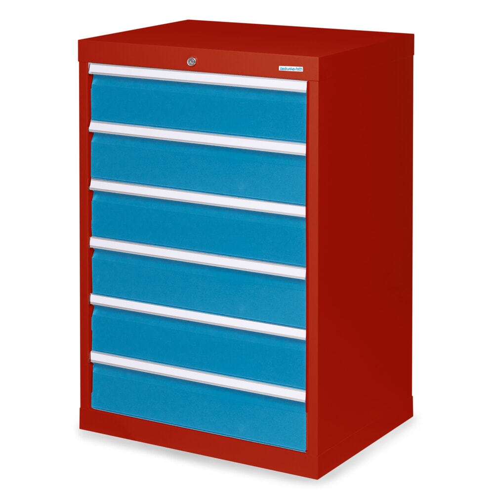 Produktabbildung: Bedrunka+Hirth Schubladenschrank Profi, Schubladen 6x150 mm, HxBxT 1.019 x 680 x 500 mm, rubinrot/lichtblau