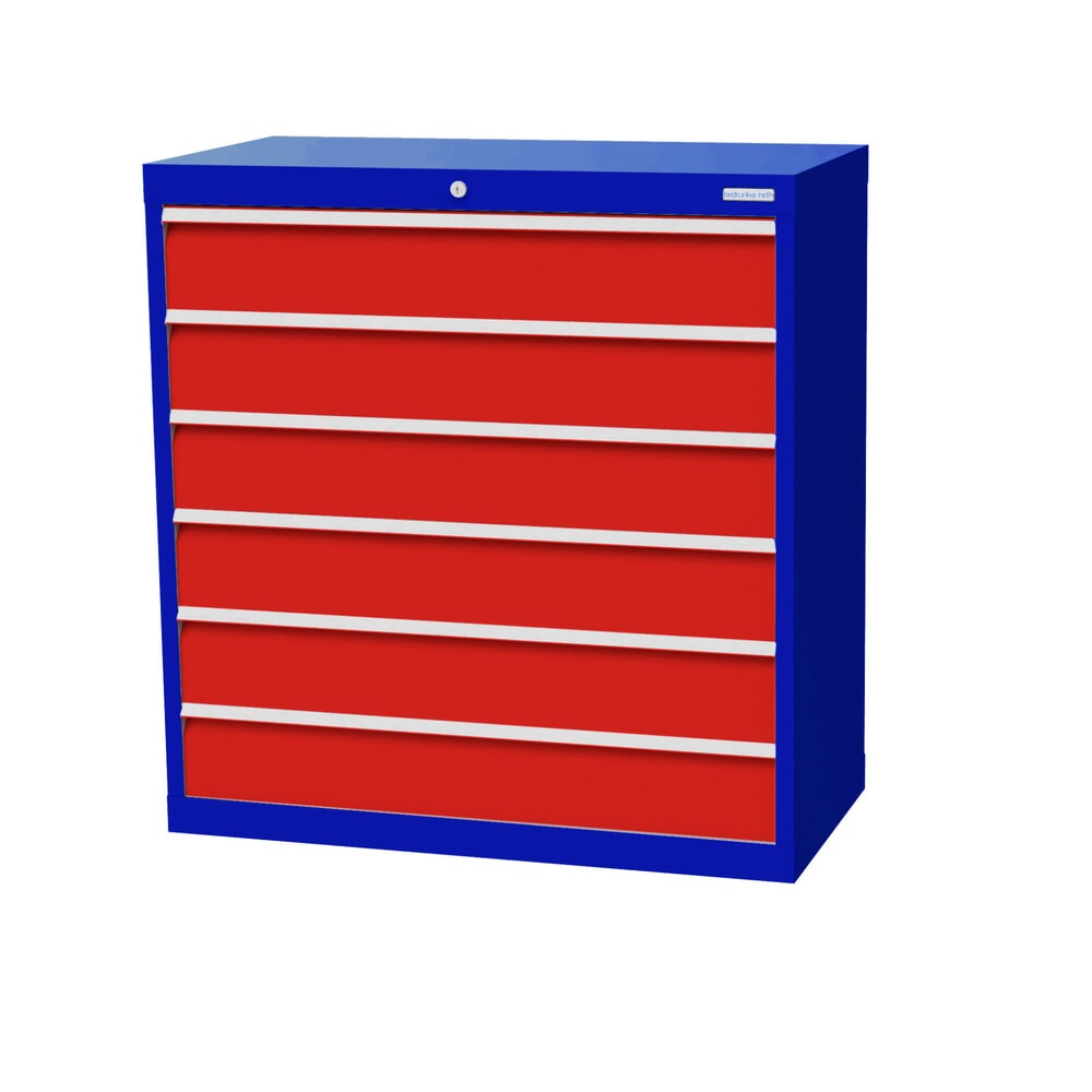 Produktabbildung: Bedrunka+Hirth Schubladenschrank Profi, Schubladen 6x150 mm, HxBxT 1.019 x 980 x 500 mm, enzianblau/verkehrsrot