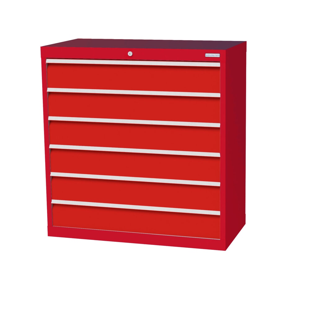 Produktabbildung: Bedrunka+Hirth Schubladenschrank Profi, Schubladen 6x150 mm, HxBxT 1.019 x 980 x 500 mm, verkehrsrot/verkehrsrot