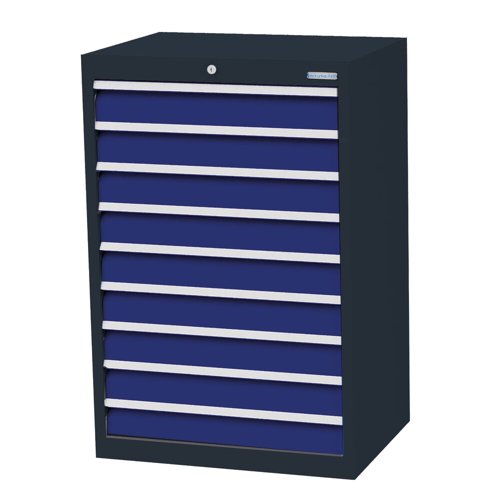 Produktabbildung: Bedrunka+Hirth Schubladenschrank Profi, Schubladen 9x100 mm, HxBxT 1.019 x 680 x 500 mm, anthrazitgrau/enzianblau