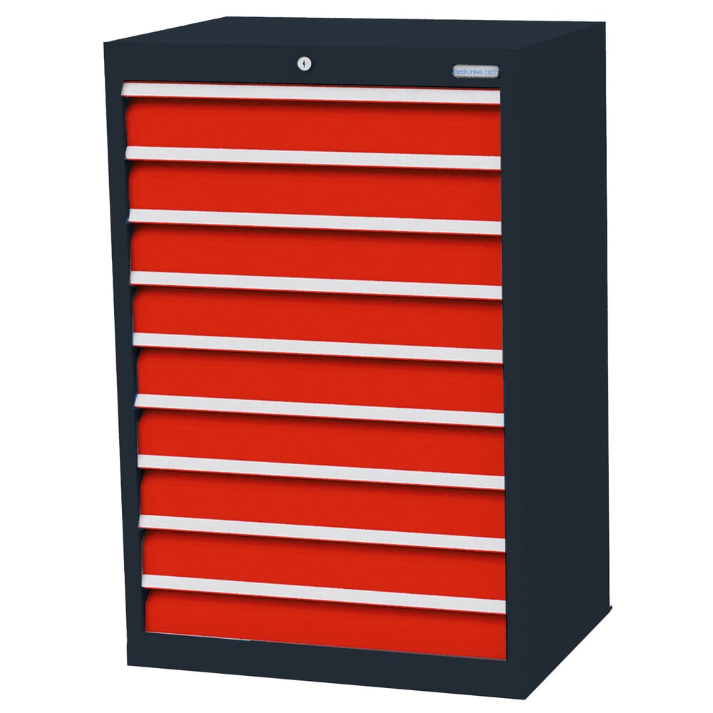 Produktabbildung: Bedrunka+Hirth Schubladenschrank Profi, Schubladen 9x100 mm, HxBxT 1.019 x 680 x 500 mm, anthrazitgrau/verkehrsrot