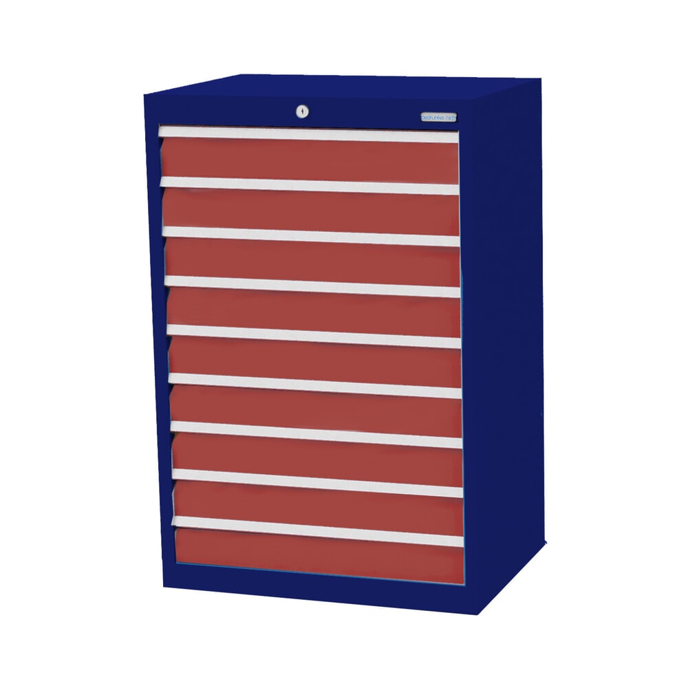 Produktabbildung: Bedrunka+Hirth Schubladenschrank Profi, Schubladen 9x100 mm, HxBxT 1.019 x 680 x 500 mm, enzianblau/rubinrot