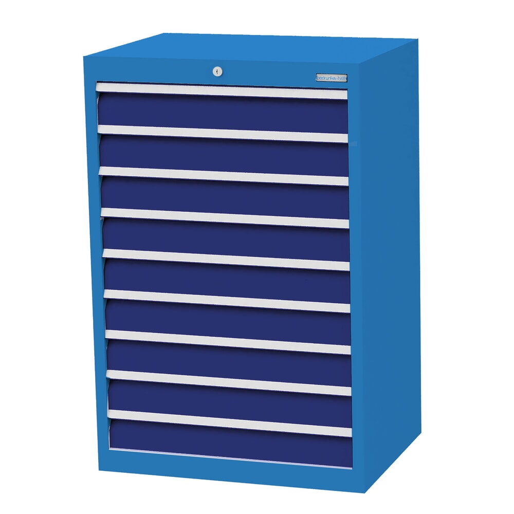 Produktabbildung: Bedrunka+Hirth Schubladenschrank Profi, Schubladen 9x100 mm, HxBxT 1.019 x 680 x 500 mm, lichtblau/enzianblau
