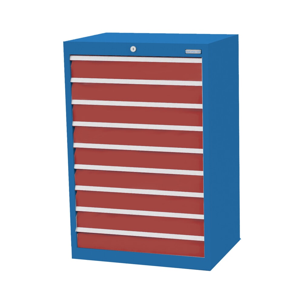 Produktabbildung: Bedrunka+Hirth Schubladenschrank Profi, Schubladen 9x100 mm, HxBxT 1.019 x 680 x 500 mm, lichtblau/rubinrot