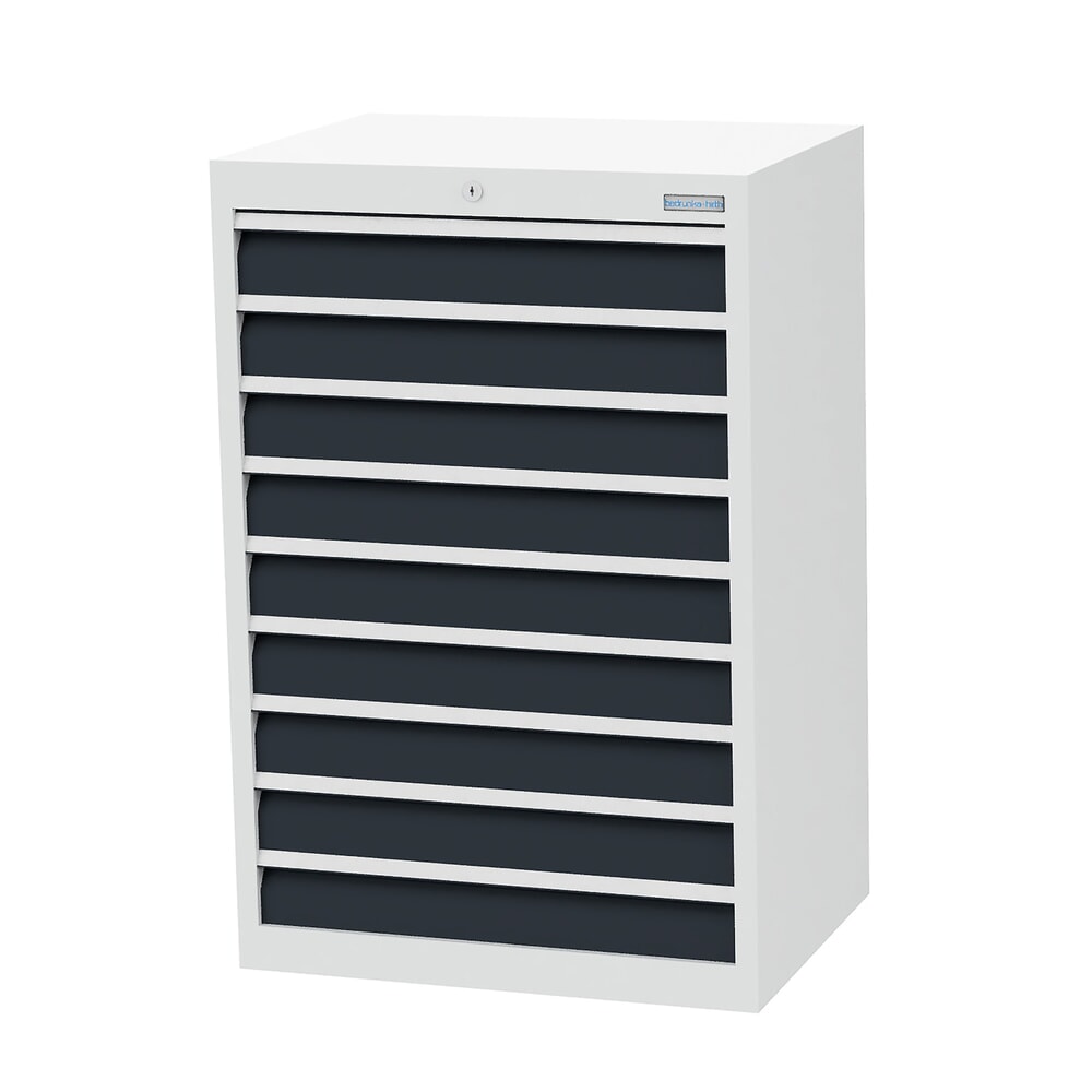 Produktabbildung: Bedrunka+Hirth Schubladenschrank Profi, Schubladen 9x100 mm, HxBxT 1.019 x 680 x 500 mm, lichtgrau/anthrazitgrau