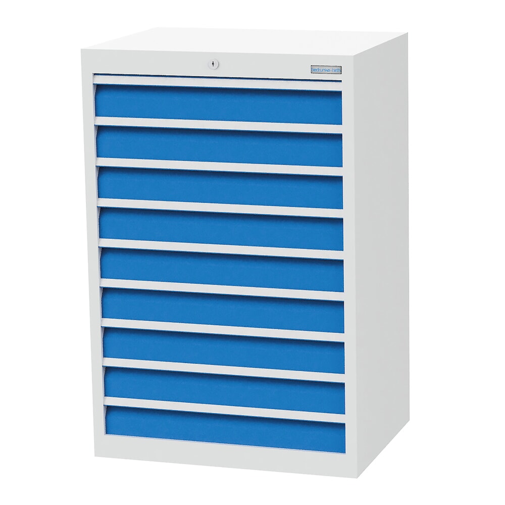 Produktabbildung: Bedrunka+Hirth Schubladenschrank Profi, Schubladen 9x100 mm, HxBxT 1.019 x 680 x 500 mm, lichtgrau/lichtblau