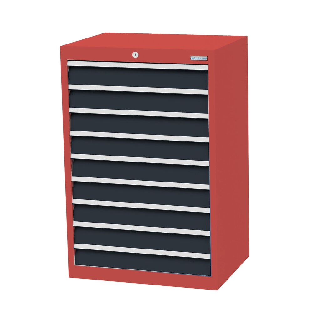 Produktabbildung: Bedrunka+Hirth Schubladenschrank Profi, Schubladen 9x100 mm, HxBxT 1.019 x 680 x 500 mm, rubinrot/anthrazitgrau