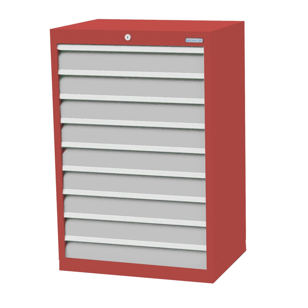 Produktabbildung: Bedrunka+Hirth Schubladenschrank Profi, Schubladen 9x100 mm, HxBxT 1.019 x 680 x 500 mm, rubinrot/lichtgrau
