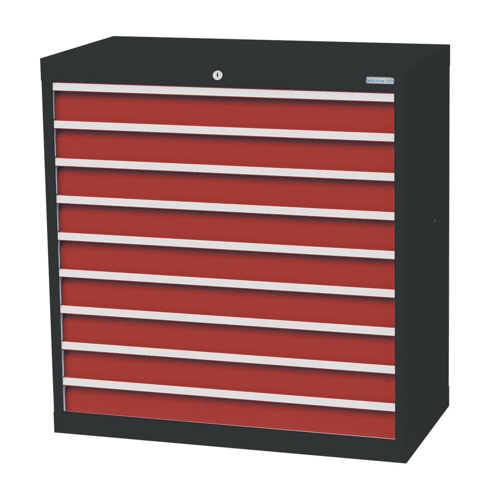 Produktabbildung: Bedrunka+Hirth Schubladenschrank Profi, Schubladen 9x100 mm, HxBxT 1.019 x 980 x 500 mm, anthrazitgrau/rubinrot