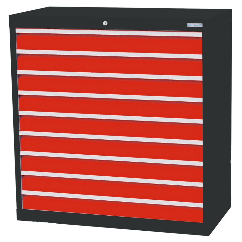 Produktabbildung: Bedrunka+Hirth Schubladenschrank Profi, Schubladen 9x100 mm, HxBxT 1.019 x 980 x 500 mm, anthrazitgrau/verkehrsrot