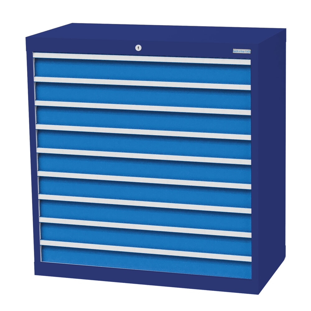 Produktabbildung: Bedrunka+Hirth Schubladenschrank Profi, Schubladen 9x100 mm, HxBxT 1.019 x 980 x 500 mm, enzianblau/lichtblau