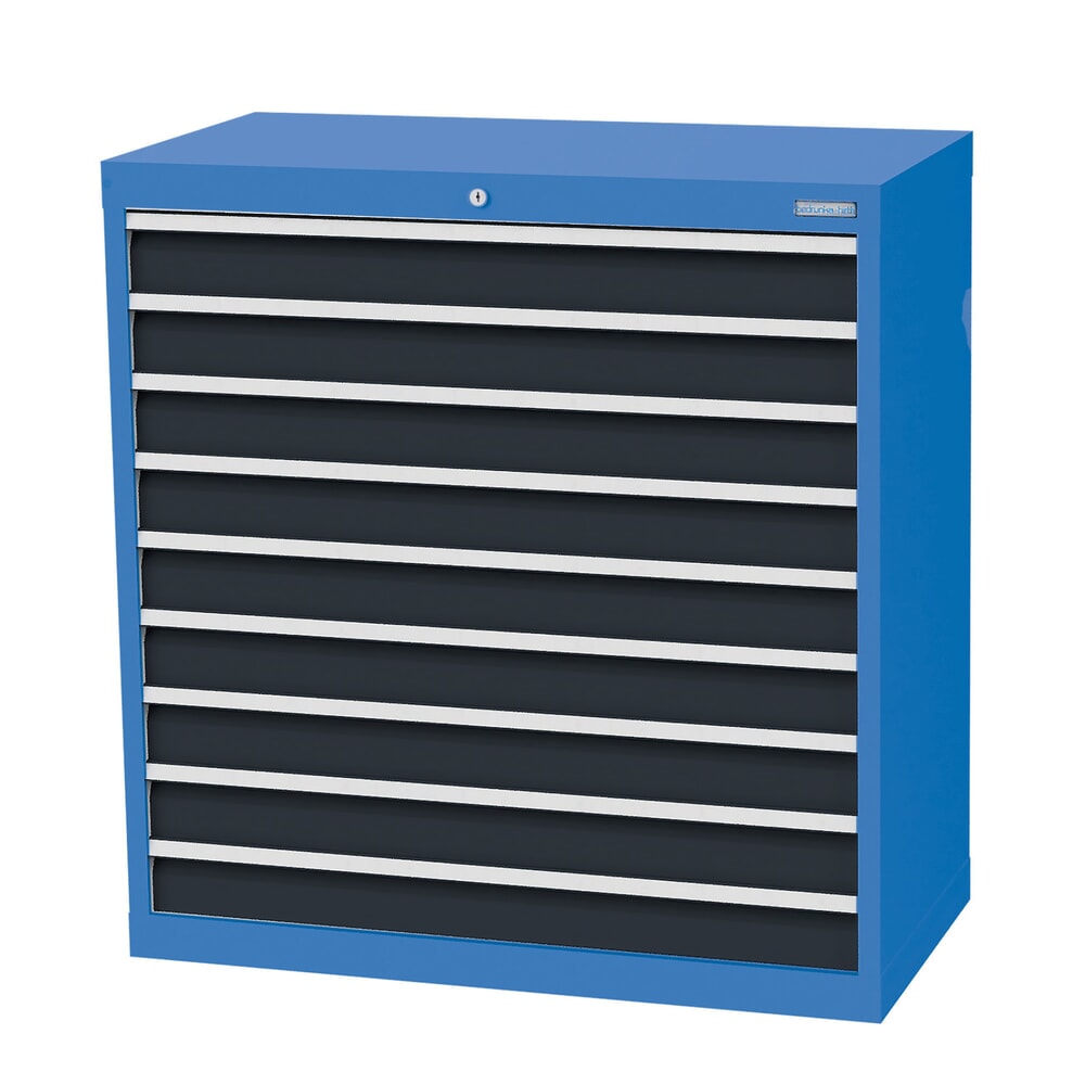 Produktabbildung: Bedrunka+Hirth Schubladenschrank Profi, Schubladen 9x100 mm, HxBxT 1.019 x 980 x 500 mm, lichtblau/anthrazitgrau