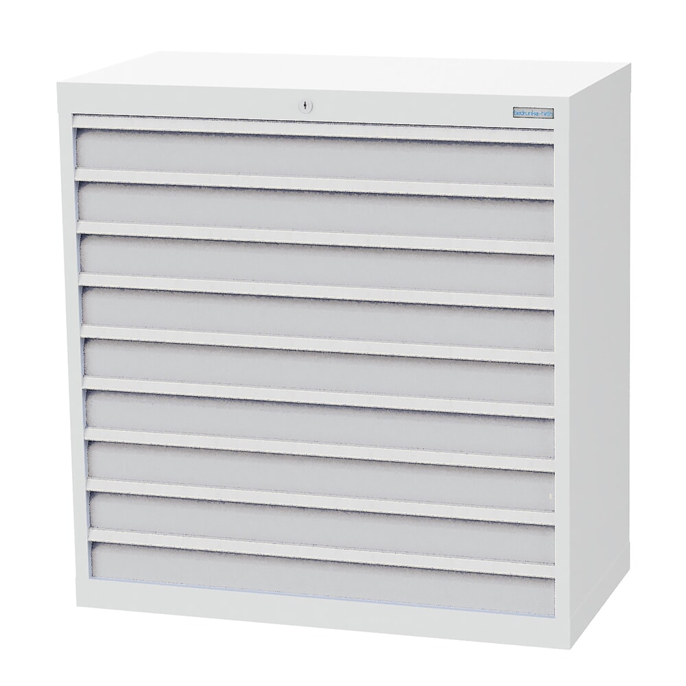 Produktabbildung: Bedrunka+Hirth Schubladenschrank Profi, Schubladen 9x100 mm, HxBxT 1.019 x 980 x 500 mm, lichtgrau/lichtgrau