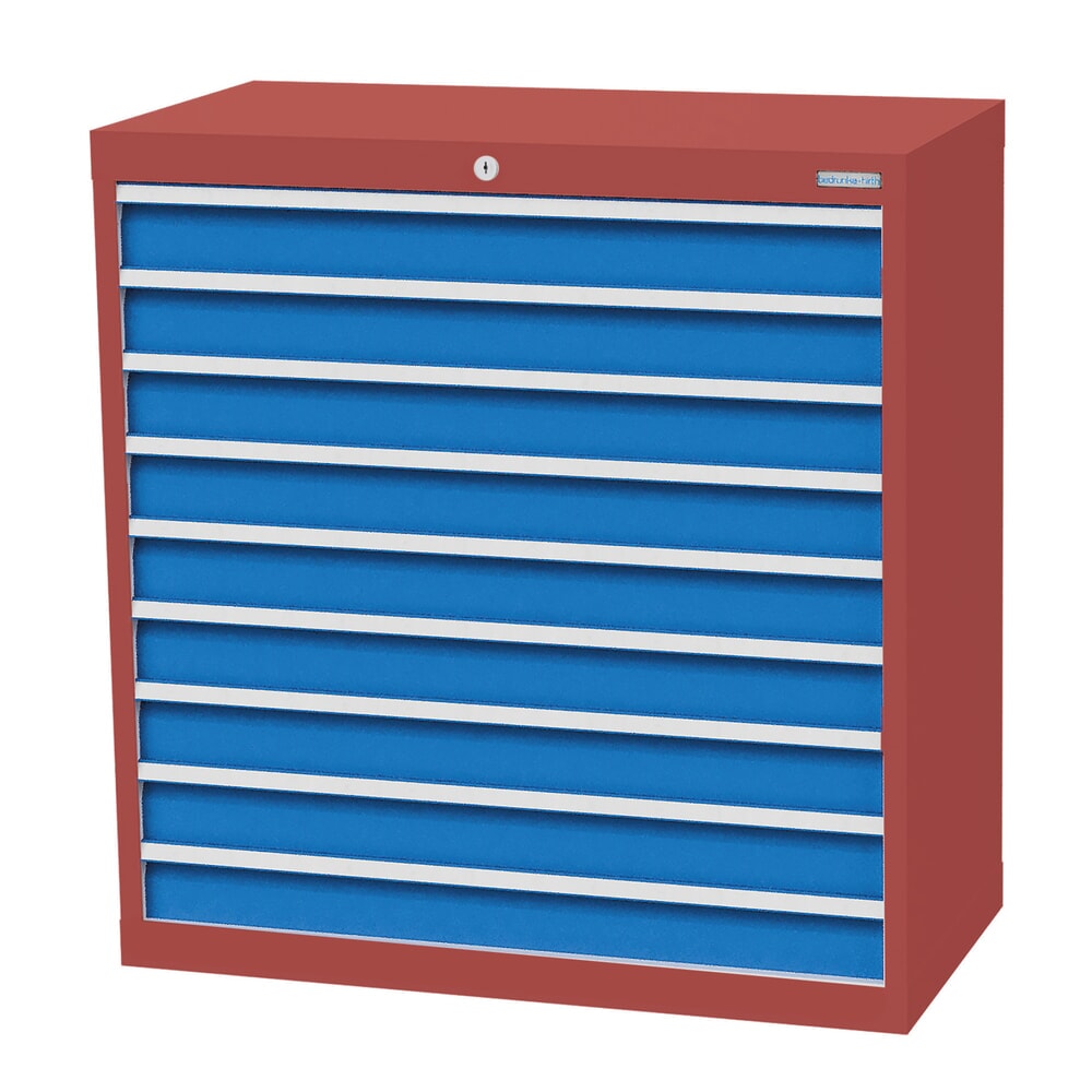 Produktabbildung: Bedrunka+Hirth Schubladenschrank Profi, Schubladen 9x100 mm, HxBxT 1.019 x 980 x 500 mm, rubinrot/lichtblau