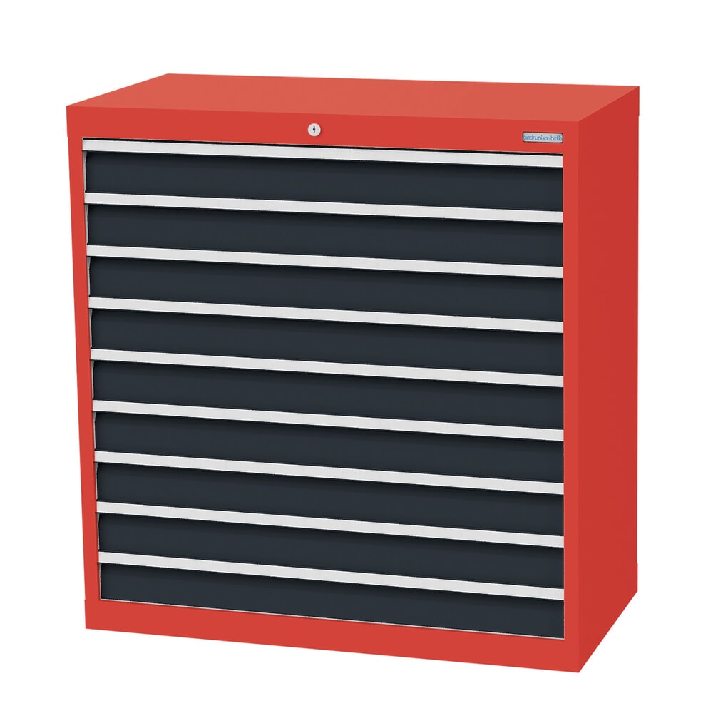 Produktabbildung: Bedrunka+Hirth Schubladenschrank Profi, Schubladen 9x100 mm, HxBxT 1.019 x 980 x 500 mm, verkehrsrot/anthrazitgrau
