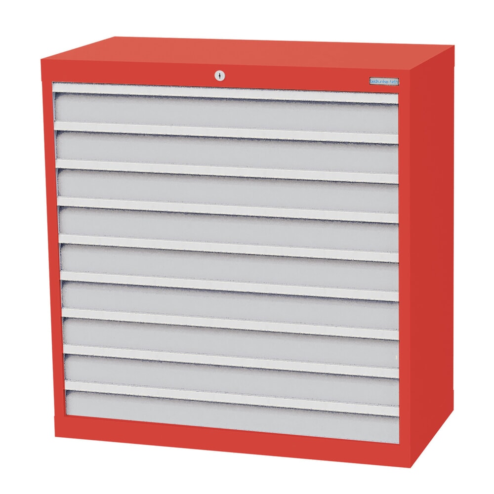Produktabbildung: Bedrunka+Hirth Schubladenschrank Profi, Schubladen 9x100 mm, HxBxT 1.019 x 980 x 500 mm, verkehrsrot/lichtgrau