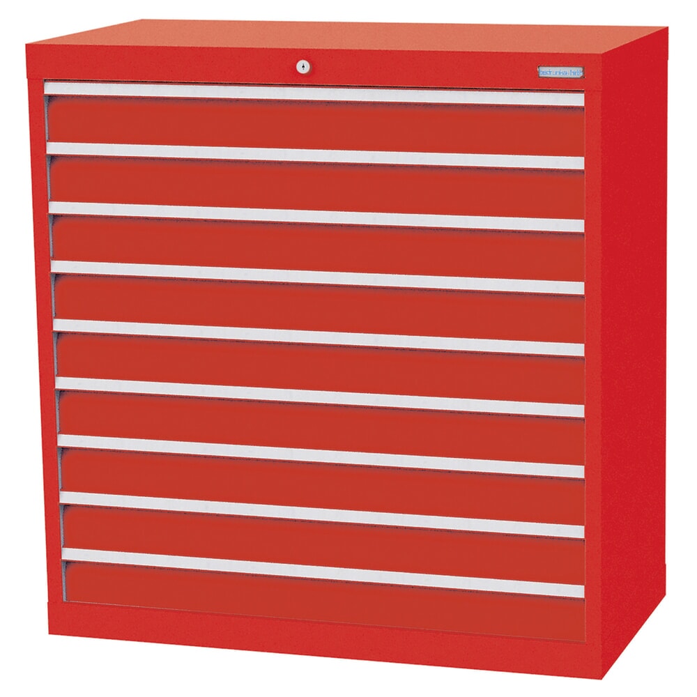 Produktabbildung: Bedrunka+Hirth Schubladenschrank Profi, Schubladen 9x100 mm, HxBxT 1.019 x 980 x 500 mm, verkehrsrot/verkehrsrot