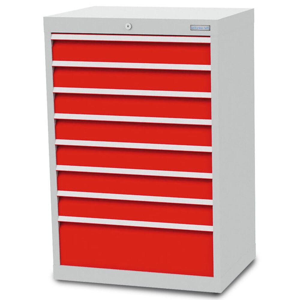 Produktabbildung: Bedrunka+Hirth Schubladenschrank R 24-16, HxBxT 1.019 x 680 x 500 mm, lichtgrau, lichtblau, 8 Schubladen