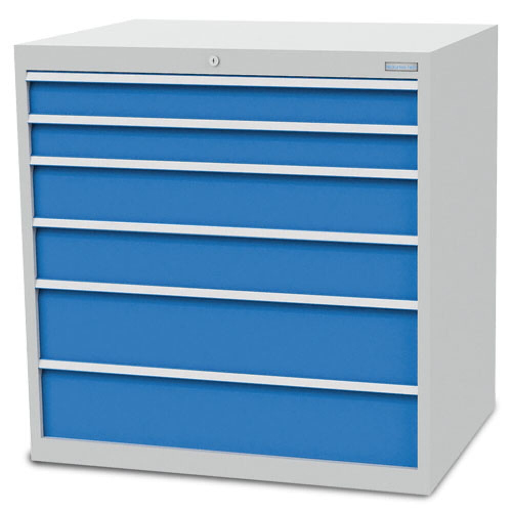 Produktabbildung: Bedrunka+Hirth Schubladenschrank R 36-24, HxBxT 1.019 x 1.005 x 736 mm, lichtgrau, lichtblau, 6 Schubladen 2x100 + 2x150 + 2x200 mm