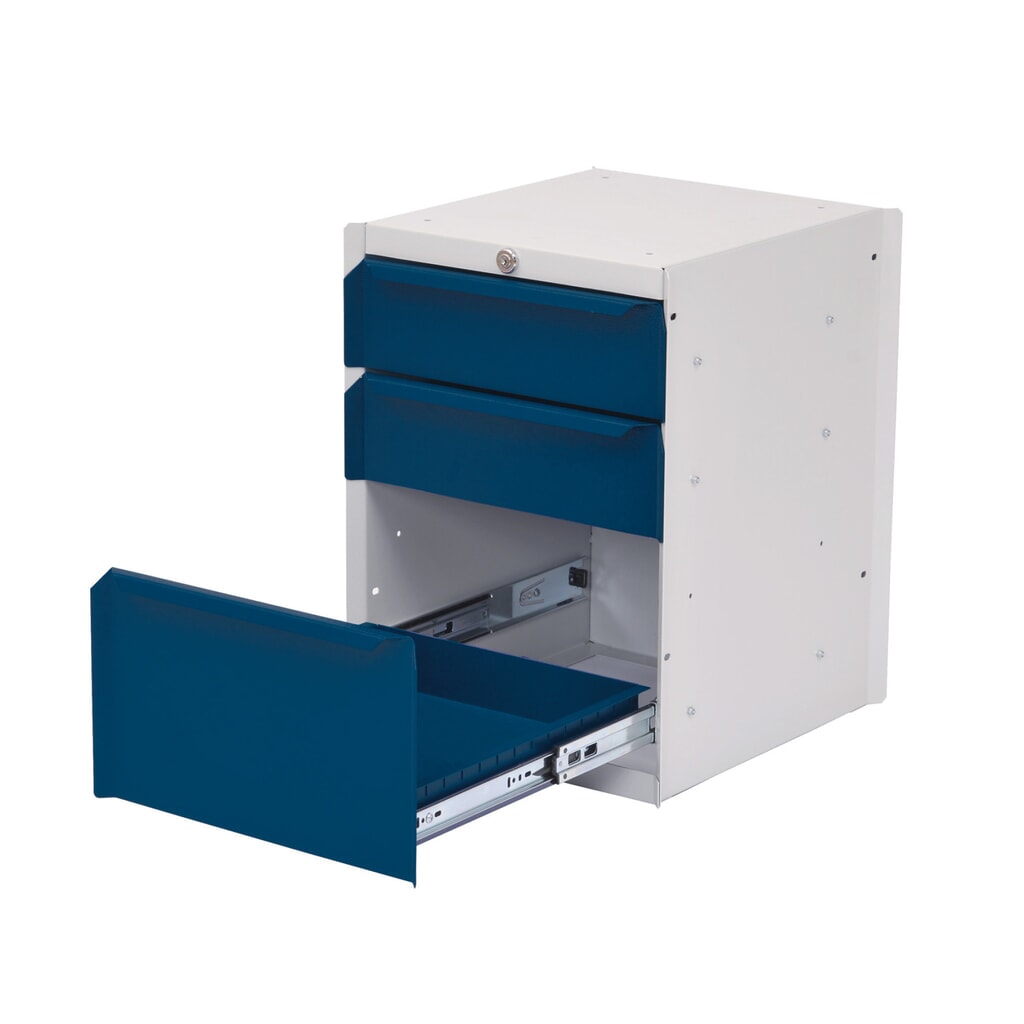 Bedrunka+Hirth Unterbauschrank mit 3 Schubladen für Arbeitsplatzsystem Tisch, HxBxT 500 x 370 x 400 mm, enzianblau Produktabbildung: Bedrunka+Hirth Unterbauschrank mit 3 Schubladen für Arbeitsplatzsystem Tisch, HxBxT 500 x 370 x 400 mm, enzianblau